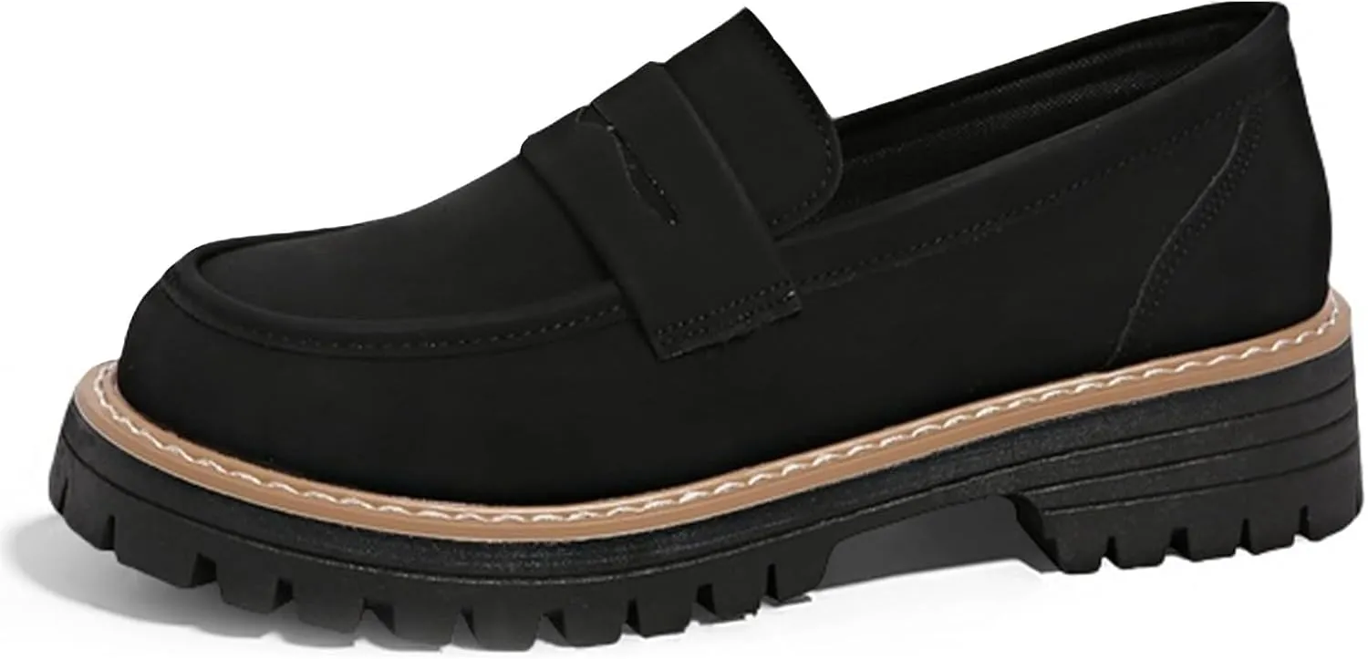 Bootara Loafers Shoes - Bootara Women's Plus Size Casual Retro Suede Loafers with Chunky Heel Platform