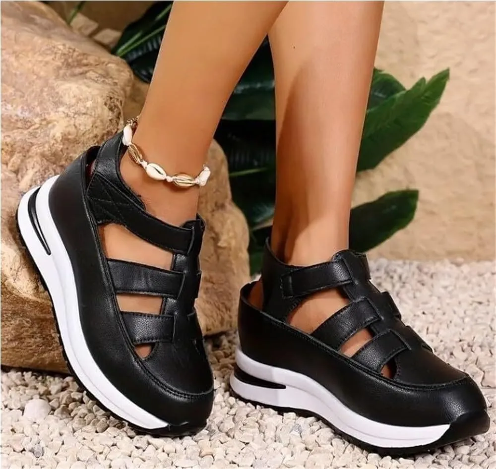 Bootara Women's Plus Size Hollow-Out Casual Sandals, Closed Toe Platform Sandals Women Comfortable Arch Support Sandals All Day Walking Sandal