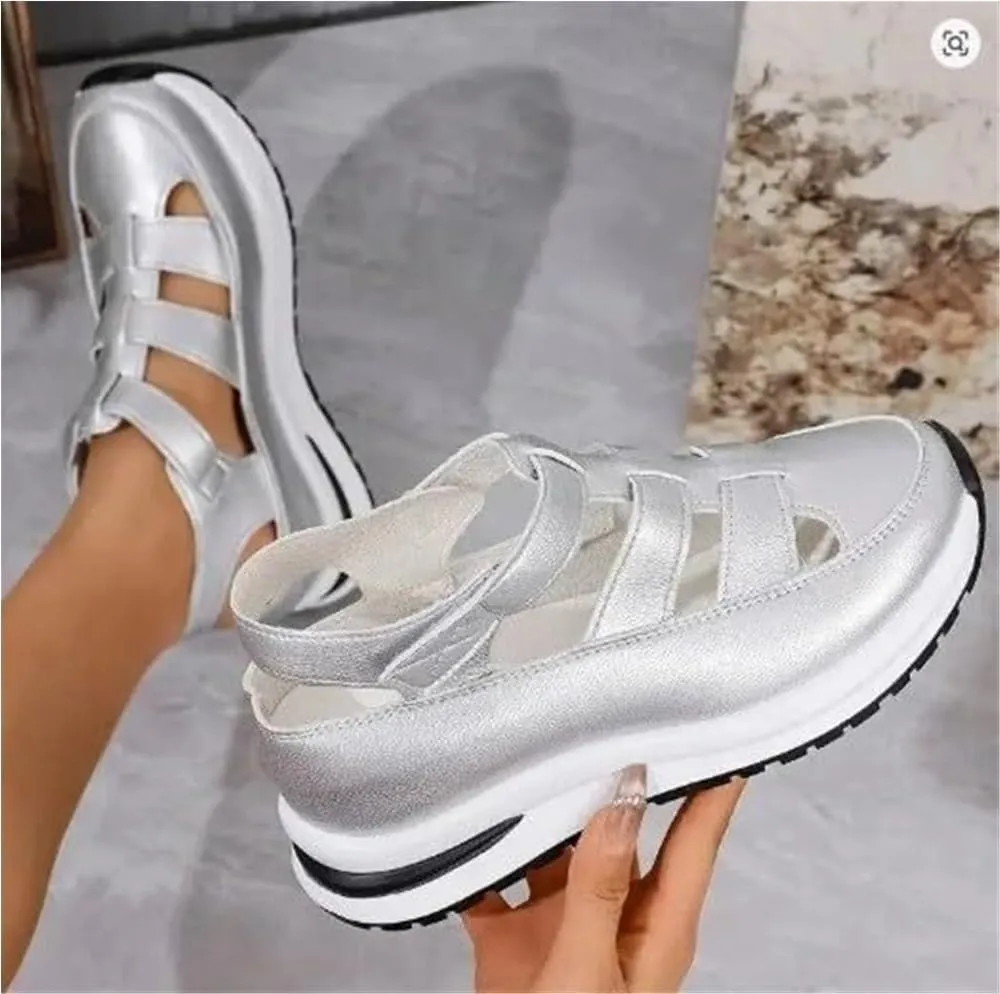 Bootara Women's Plus Size Hollow-Out Casual Sandals, Closed Toe Platform Sandals Women Comfortable Arch Support Sandals All Day Walking Sandal