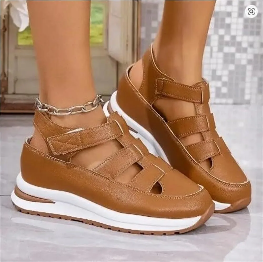 Bootara Women's Plus Size Hollow-Out Casual Sandals, Closed Toe Platform Sandals Women Comfortable Arch Support Sandals All Day Walking Sandal