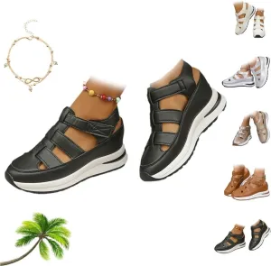 Bootara Women's Plus Size Hollow-Out Casual Sandals, Closed Toe Platform Sandals Women Comfortable Arch Support Sandals All Day Walking Sandal