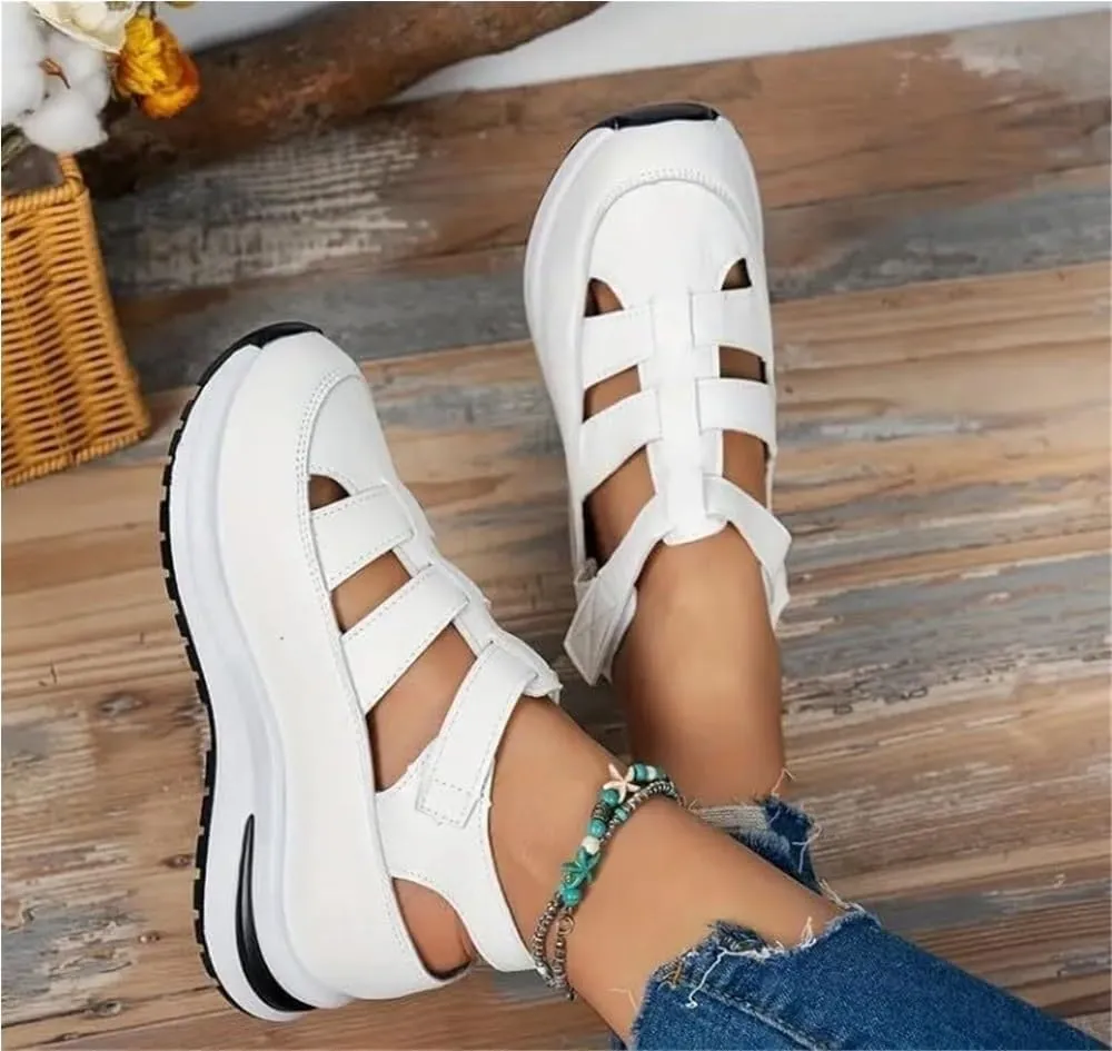 Bootara Women's Plus Size Hollow-Out Casual Sandals, Closed Toe Platform Sandals Women Comfortable Arch Support Sandals All Day Walking Sandal