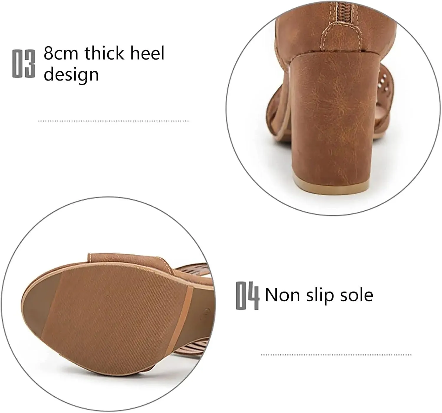BORAMAX Chunky Heeled Sandals for Women Cutout Strappy Peep Toe Block Heels Buckle up Party Dressy Sandal Women Booties