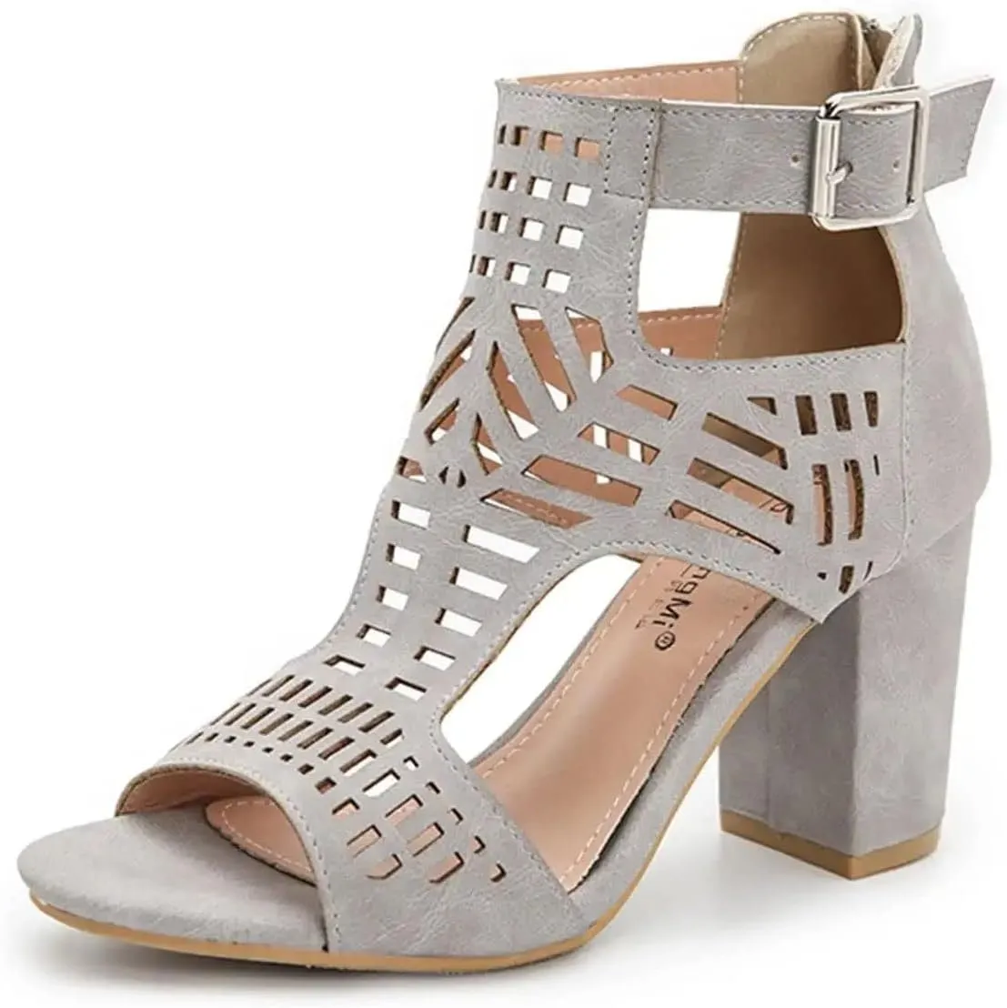 BORAMAX Chunky Heeled Sandals for Women Cutout Strappy Peep Toe Block Heels Buckle up Party Dressy Sandal Women Booties