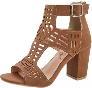BORAMAX Chunky Heeled Sandals for Women Cutout Strappy Peep Toe Block Heels Buckle up Party Dressy Sandal Women Booties