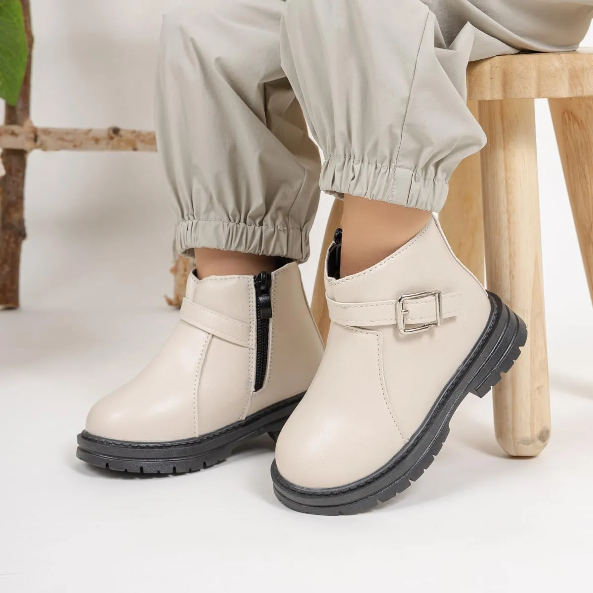 Boys Girls High Top Combat Ankle Boots Kids Waterproof PU Leather Fall Boots Winter Warm Snow Outdoor Hiking Shoes Toddler Non Slip Texture Soft Durable Walking Boot