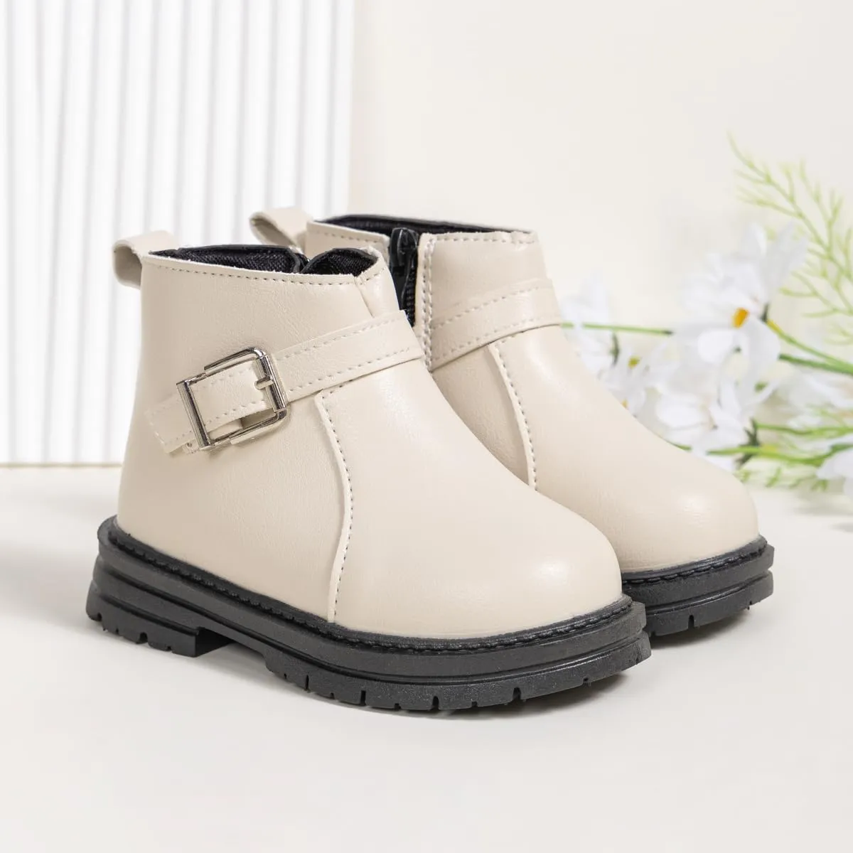 Boys Girls High Top Combat Ankle Boots Kids Waterproof PU Leather Fall Boots Winter Warm Snow Outdoor Hiking Shoes Toddler Non Slip Texture Soft Durable Walking Boot