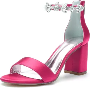 Bridal Shoes High Heels Open Toe Wedding Pumps Ankle Strap Crystal Brid Sandals Zipper Back Block Evening Party Dress Bridesmaids