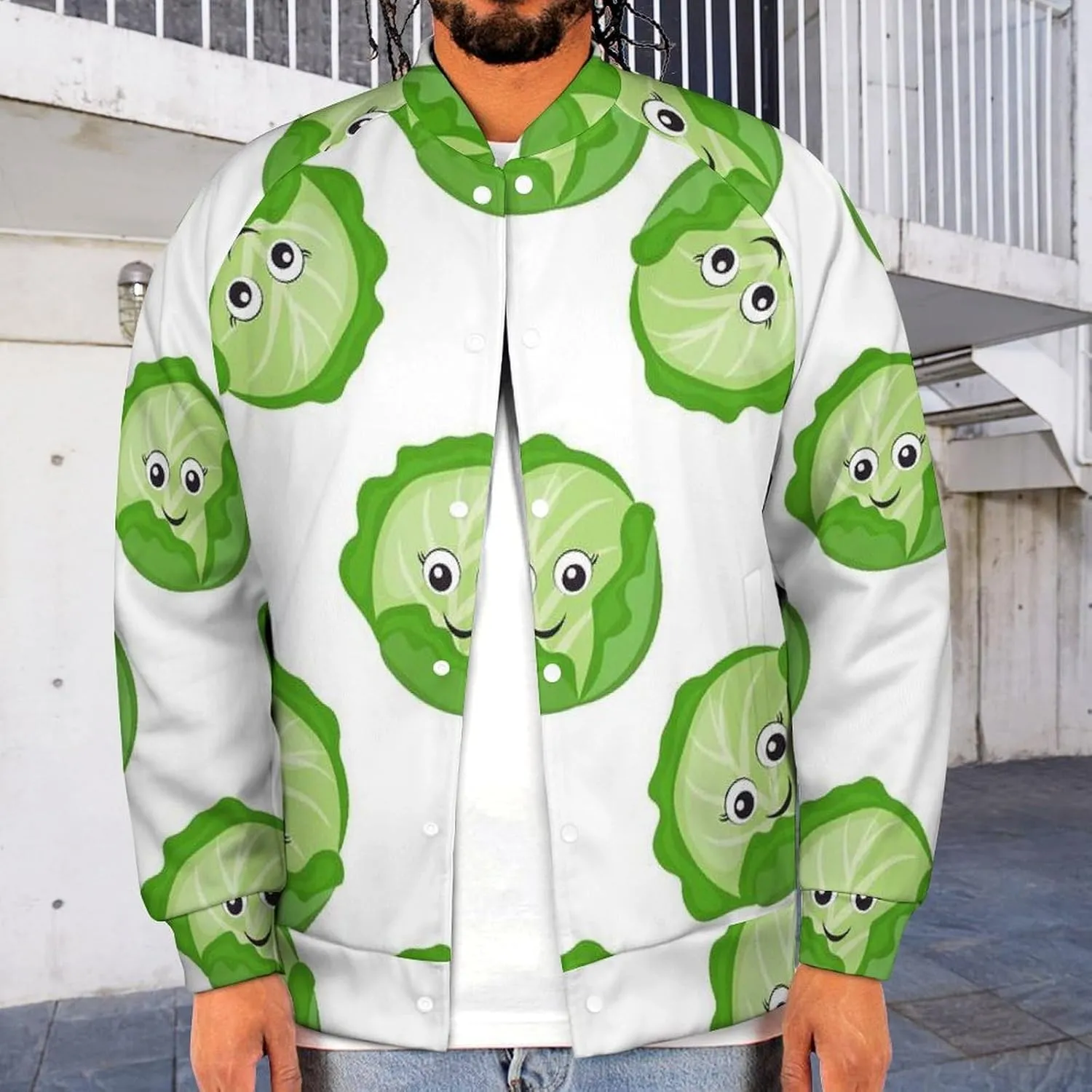 Bright Cabbage Cute Eyes Funny Varsity Jacket Men - Baseball Letterman Bomber Jacket Mens Casual Stylish Coat