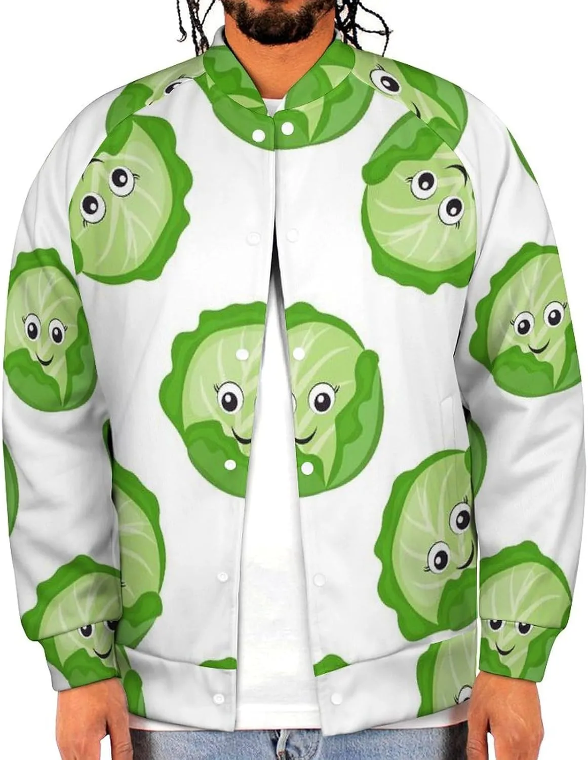 Bright Cabbage Cute Eyes Funny Varsity Jacket Men - Baseball Letterman Bomber Jacket Mens Casual Stylish Coat