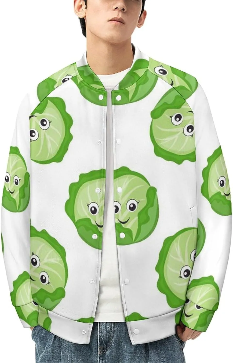Bright Cabbage Cute Eyes Funny Varsity Jacket Men - Baseball Letterman Bomber Jacket Mens Casual Stylish Coat