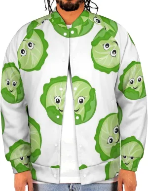 Bright Cabbage Cute Eyes Funny Varsity Jacket Men - Baseball Letterman Bomber Jacket Mens Casual Stylish Coat