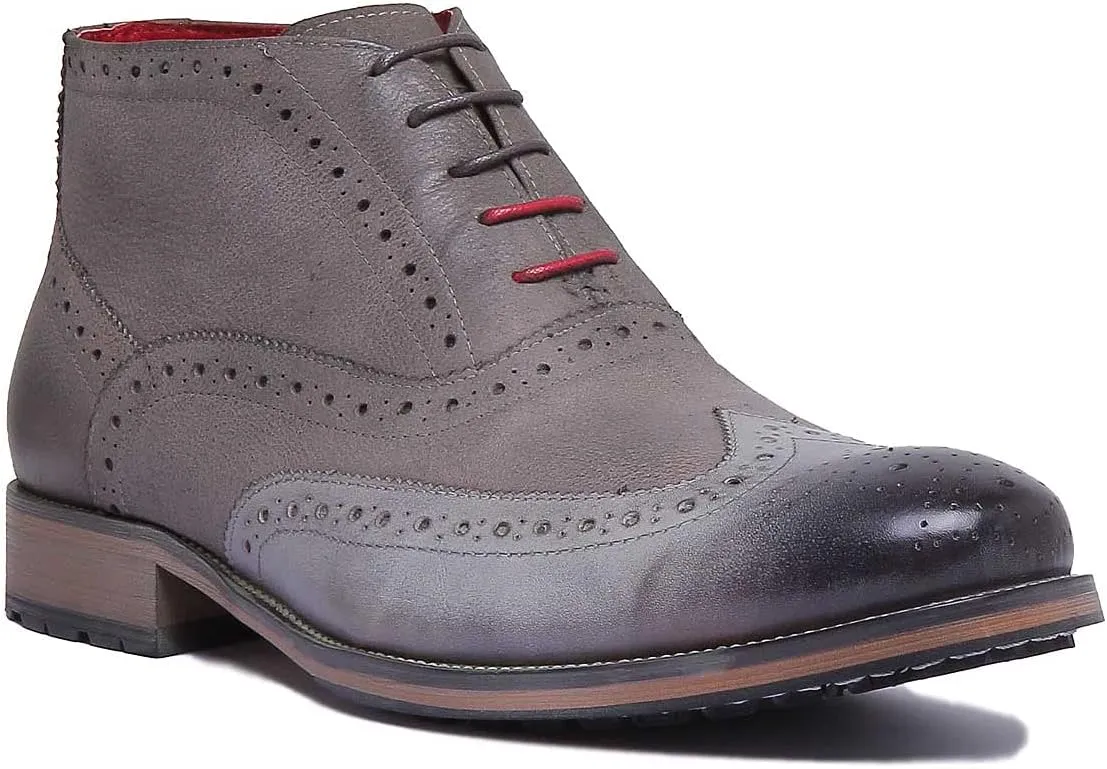 Bruno A-Mid Brogue Boot Zip On Side (Size 8, Grey)