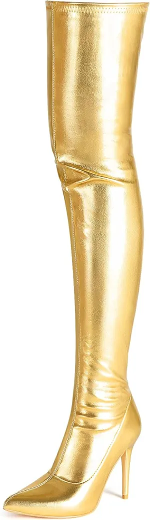 CAMSSOO Women's Thigh High Boots Faux Suede Elasticity Heels Over The Knee Boots Side Zip Pointed Toe Fashion Sexy Winter Stiletto Knee High Boots
