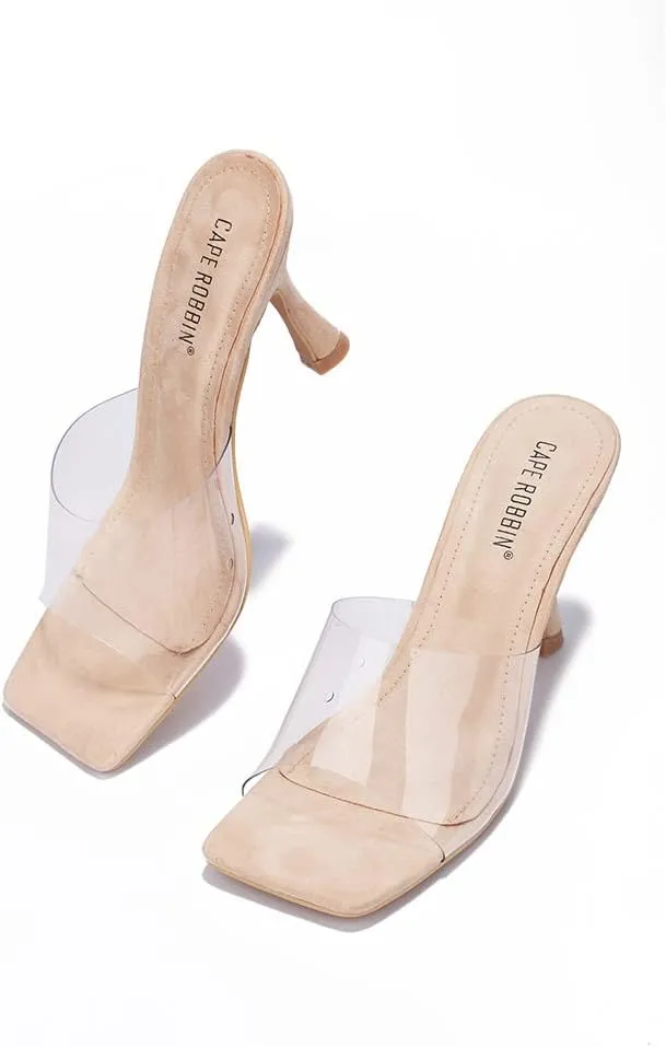 Cape Robbin Clear Sexy High Heels for Women, Transparent Open Toe Shoes Heels for Women