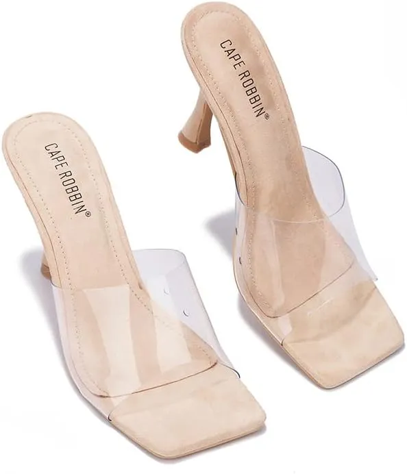 Cape Robbin Clear Sexy High Heels for Women, Transparent Open Toe Shoes Heels for Women