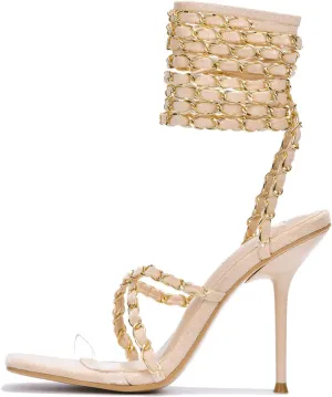 Cape Robbin Women's Woven Strappy High Heels - Lace Up Open Toe Sandals (Hani)