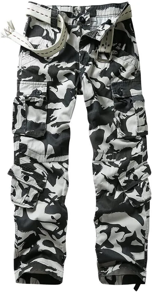Cargo Pants for Men, Camo Pants Relaxed Fit Utility Hiking Pants, Ripstop Work Pants with 8 Pockets
