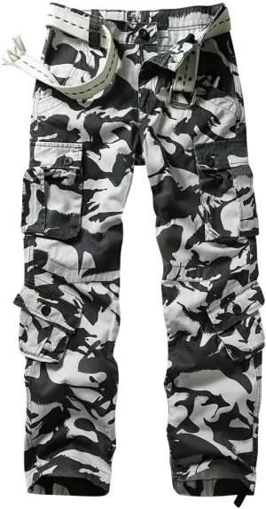 Cargo Pants for Men, Camo Pants Relaxed Fit Utility Hiking Pants, Ripstop Work Pants with 8 Pockets