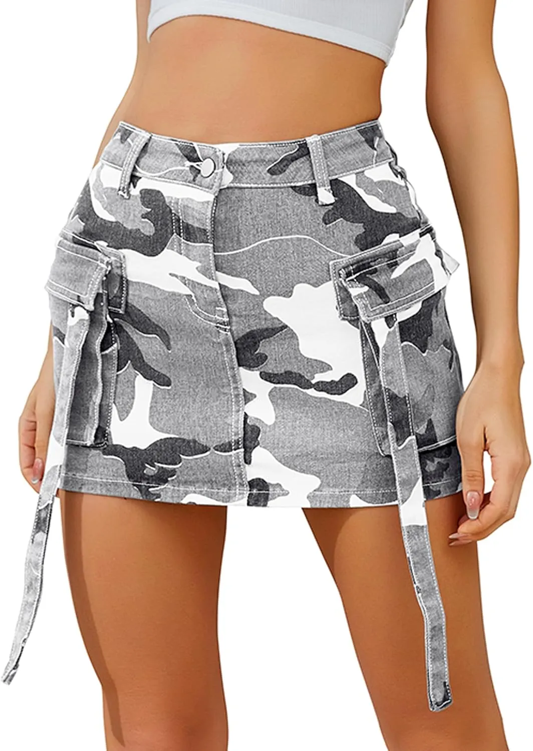 Cargo Skirt Women y2k Button Mini Jeans Skirt Denim Skirt with Pocket Low Waist