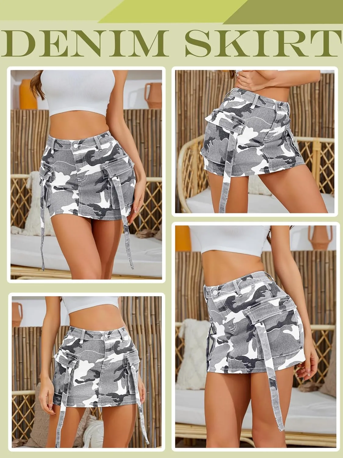 Cargo Skirt Women y2k Button Mini Jeans Skirt Denim Skirt with Pocket Low Waist