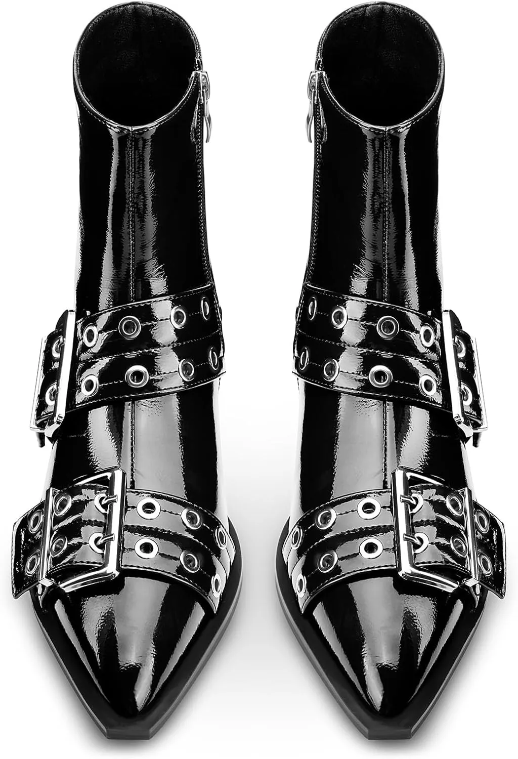 Castamere Low Heel Close Pointed Toe Buckle Ankle Boots for Women Side Zipper Design Fashion Dress Short Bootie