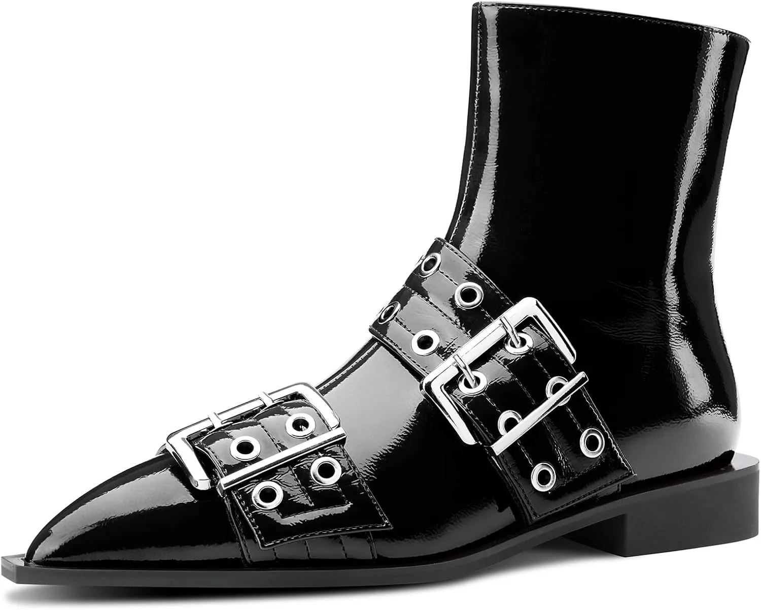Castamere Low Heel Close Pointed Toe Buckle Ankle Boots for Women Side Zipper Design Fashion Dress Short Bootie