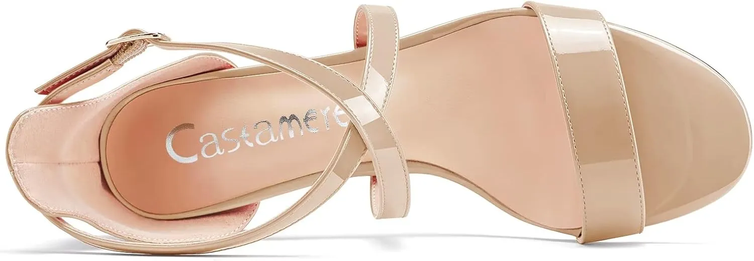 Castamere Women High Chunky Block Heel Peep Open Toe Cross-Strap Sandals Wedding Party 3.3 Inches Heels