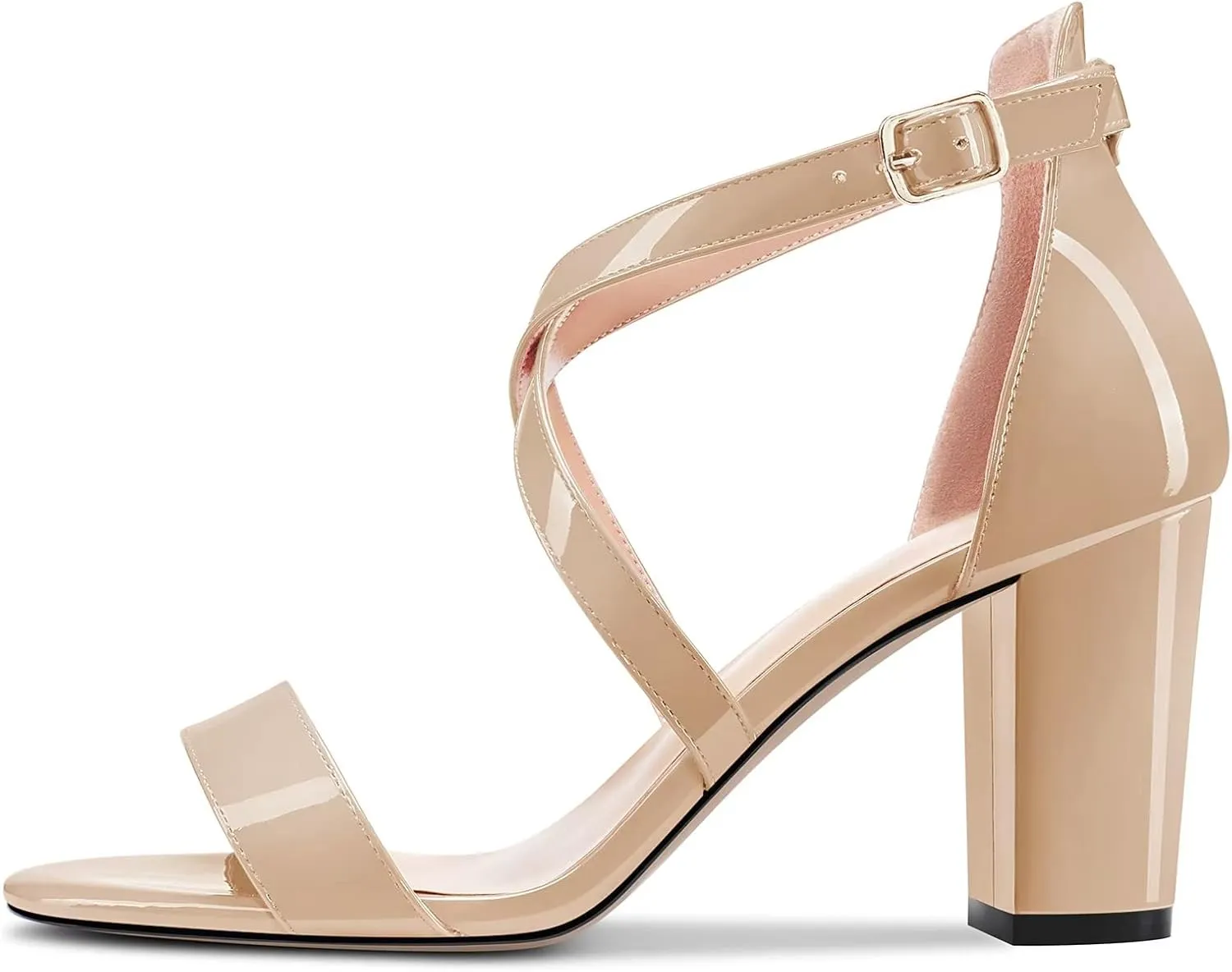 Castamere Women High Chunky Block Heel Peep Open Toe Cross-Strap Sandals Wedding Party 3.3 Inches Heels