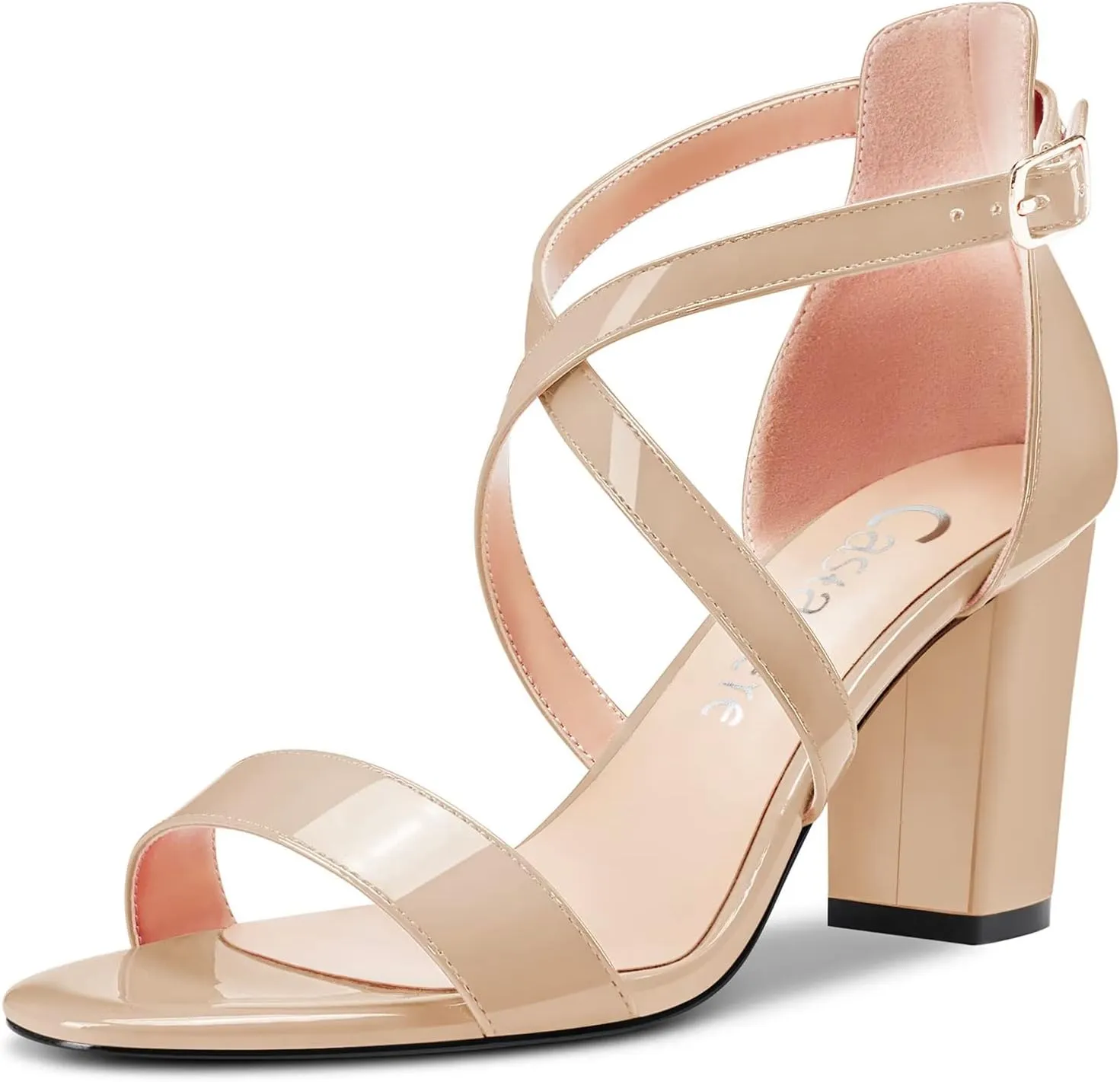 Castamere Women High Chunky Block Heel Peep Open Toe Cross-Strap Sandals Wedding Party 3.3 Inches Heels