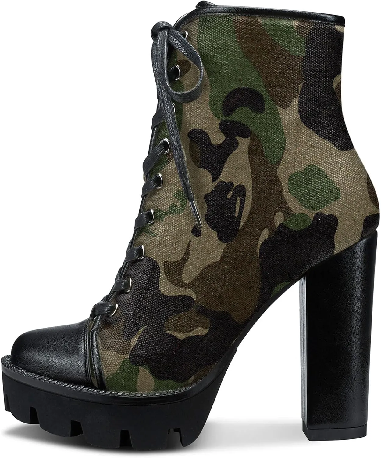 Castamere Womens High Heel Platform Lace Up Booties Chunky Heel Ankle Boots With Zipper Round Toe 12CM Heels