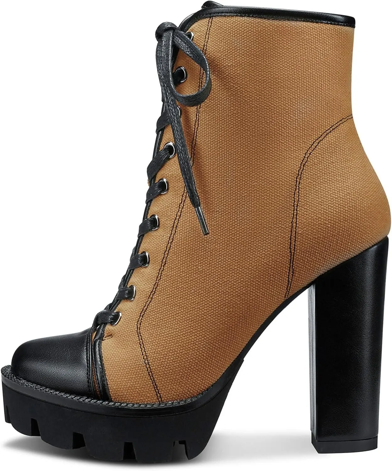 Castamere Womens High Heel Platform Lace Up Booties Chunky Heel Ankle Boots With Zipper Round Toe 12CM Heels