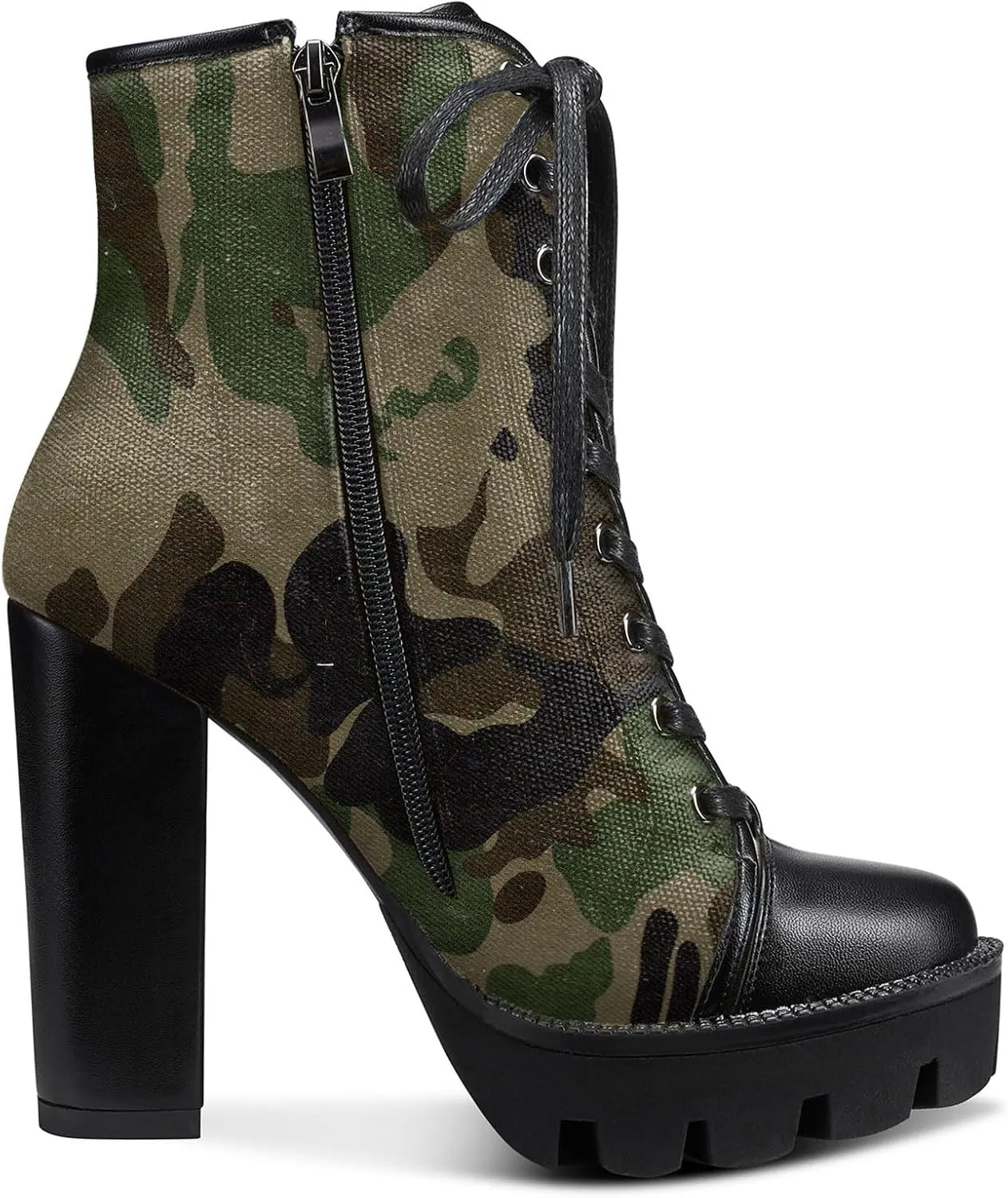Castamere Womens High Heel Platform Lace Up Booties Chunky Heel Ankle Boots With Zipper Round Toe 12CM Heels