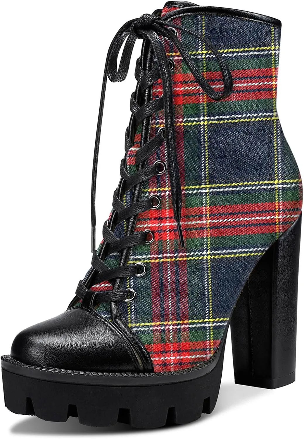 Castamere Womens High Heel Platform Lace Up Booties Chunky Heel Ankle Boots With Zipper Round Toe 12CM Heels