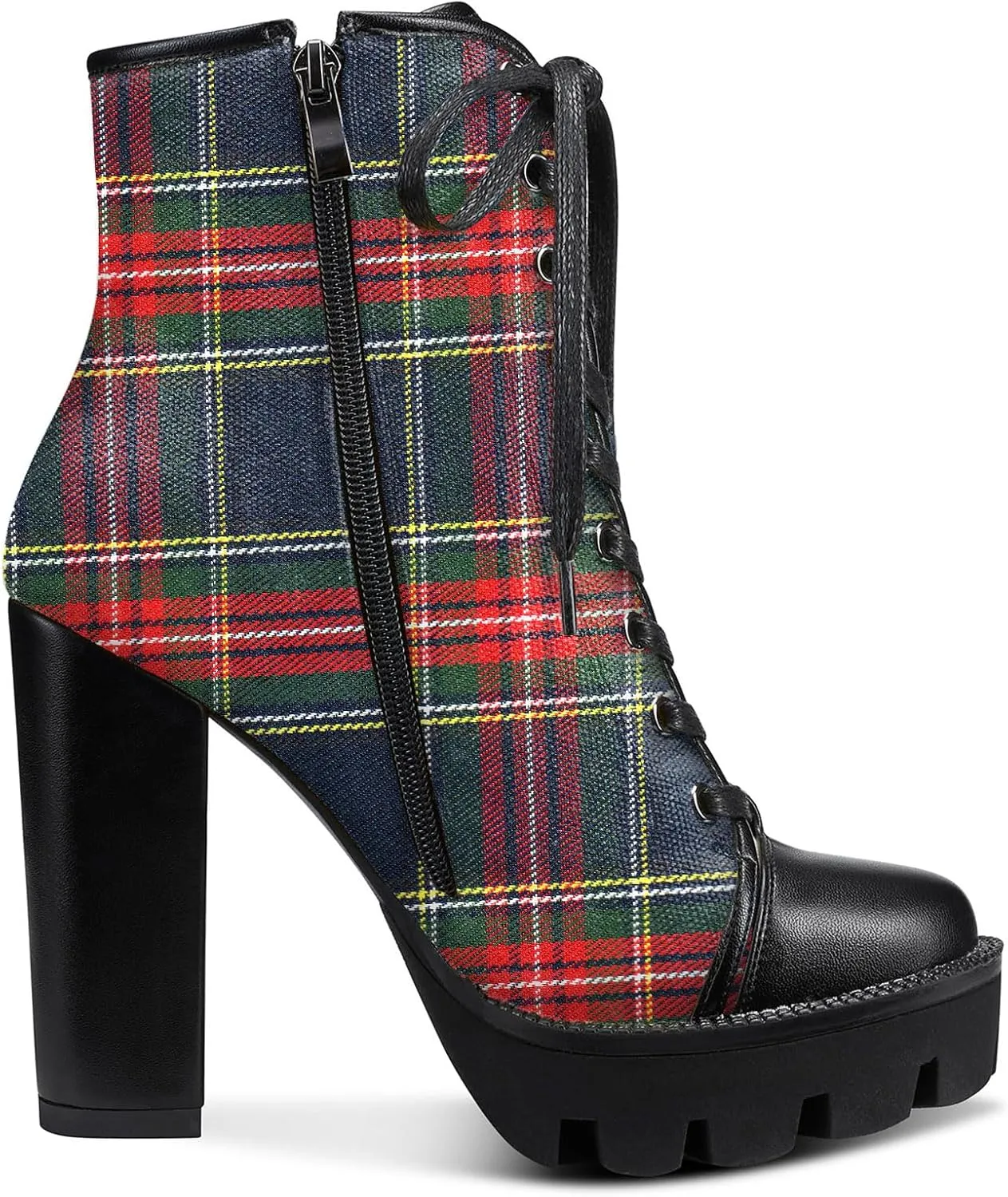 Castamere Womens High Heel Platform Lace Up Booties Chunky Heel Ankle Boots With Zipper Round Toe 12CM Heels