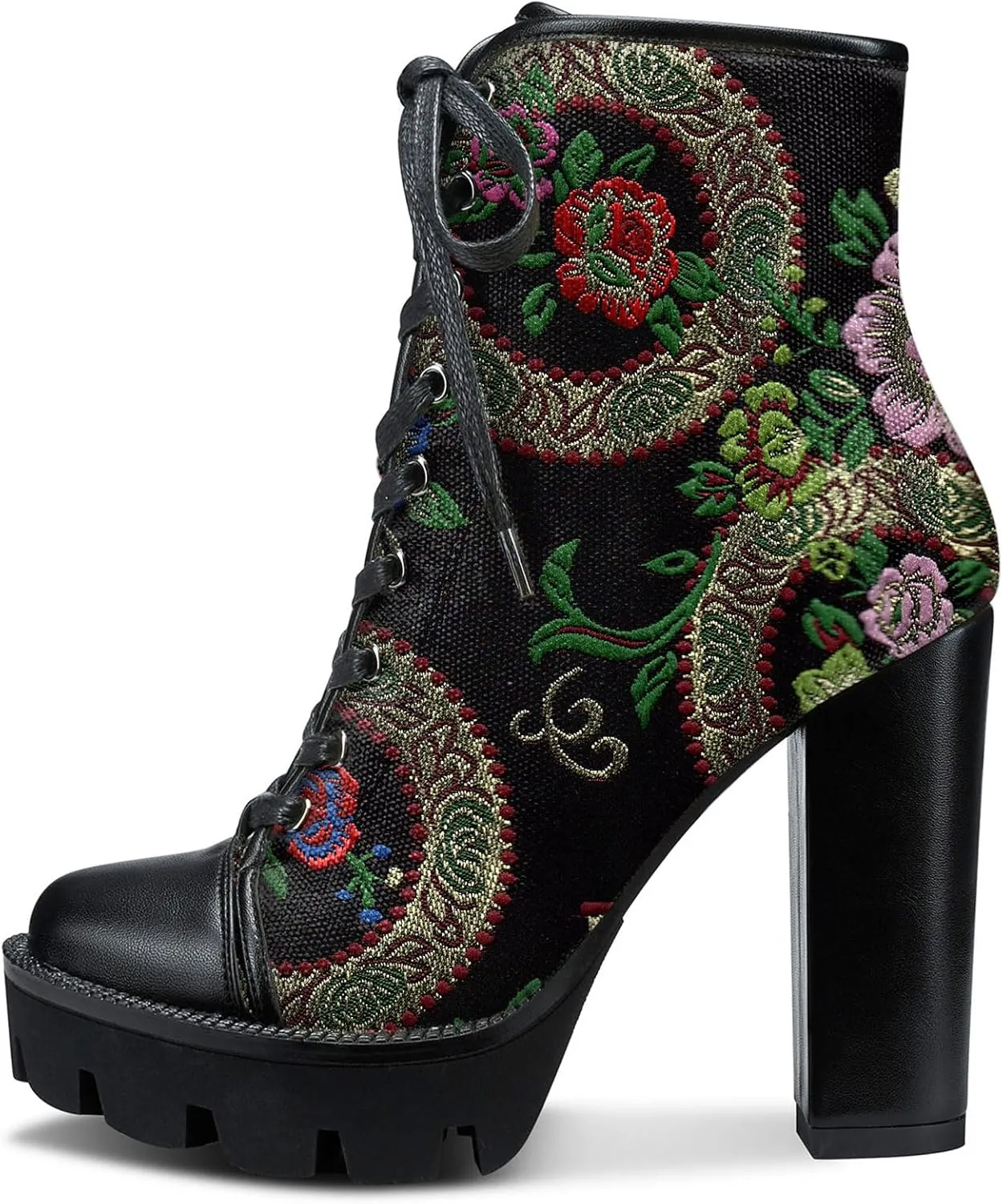 Castamere Womens High Heel Platform Lace Up Booties Chunky Heel Ankle Boots With Zipper Round Toe 12CM Heels