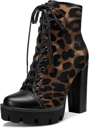 Castamere Womens High Heel Platform Lace Up Booties Chunky Heel Ankle Boots With Zipper Round Toe 12CM Heels