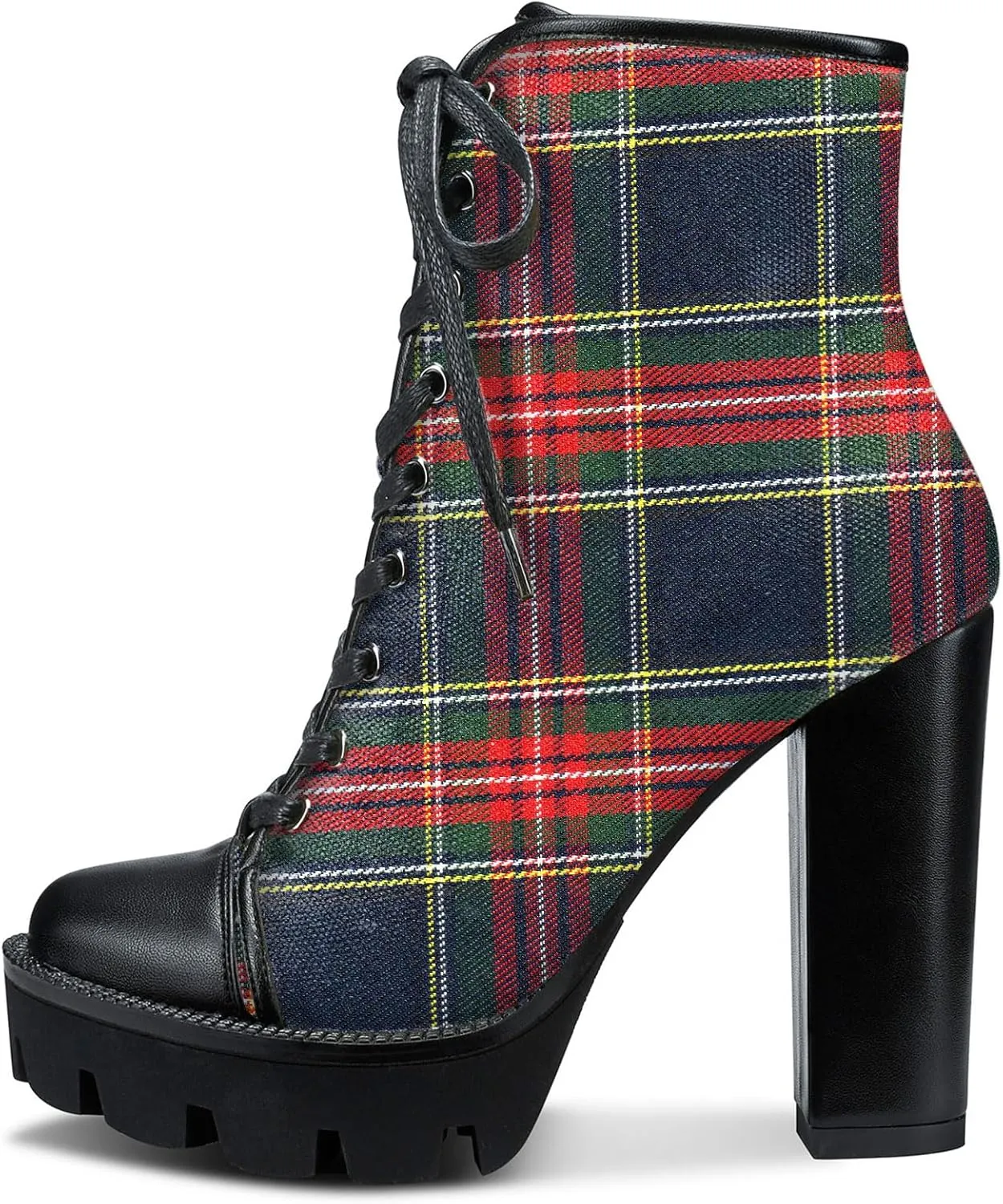 Castamere Womens High Heel Platform Lace Up Booties Chunky Heel Ankle Boots With Zipper Round Toe 12CM Heels