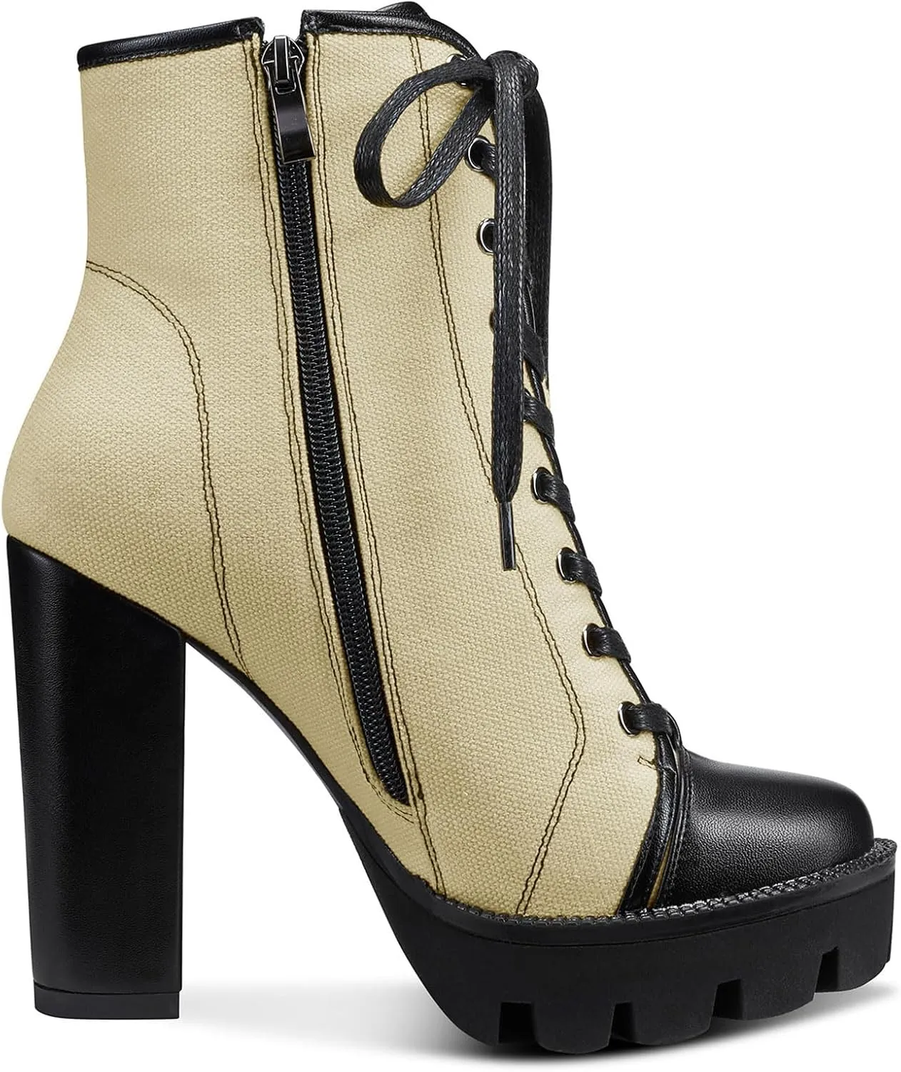 Castamere Womens High Heel Platform Lace Up Booties Chunky Heel Ankle Boots With Zipper Round Toe 12CM Heels