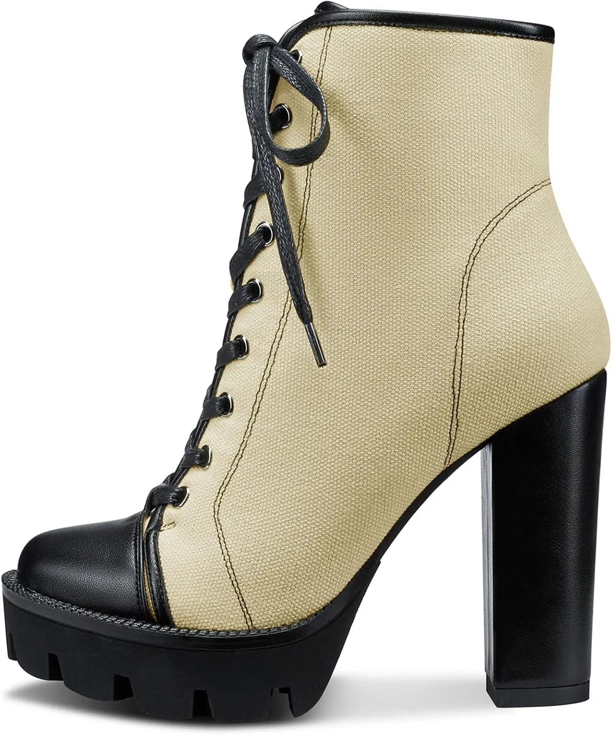 Castamere Womens High Heel Platform Lace Up Booties Chunky Heel Ankle Boots With Zipper Round Toe 12CM Heels