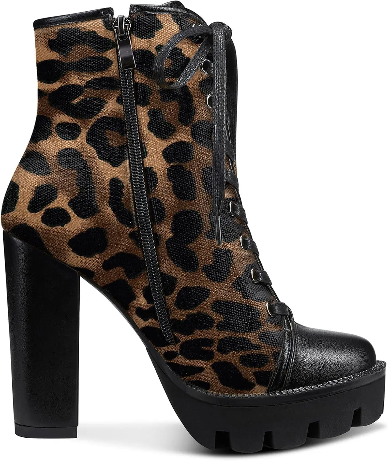 Castamere Womens High Heel Platform Lace Up Booties Chunky Heel Ankle Boots With Zipper Round Toe 12CM Heels