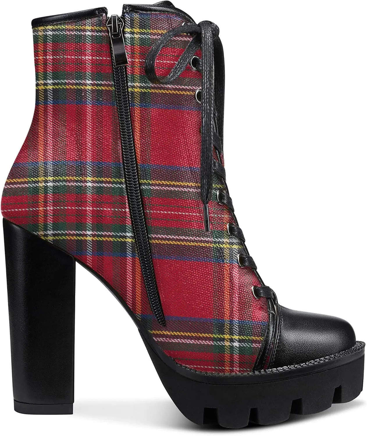 Castamere Womens High Heel Platform Lace Up Booties Chunky Heel Ankle Boots With Zipper Round Toe 12CM Heels