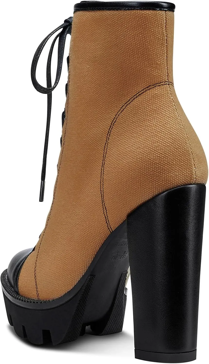 Castamere Womens High Heel Platform Lace Up Booties Chunky Heel Ankle Boots With Zipper Round Toe 12CM Heels