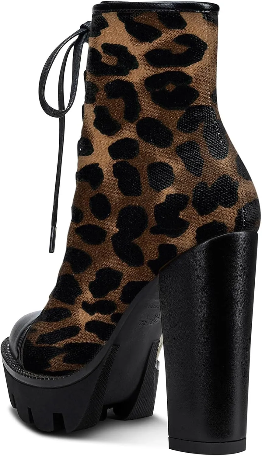 Castamere Womens High Heel Platform Lace Up Booties Chunky Heel Ankle Boots With Zipper Round Toe 12CM Heels