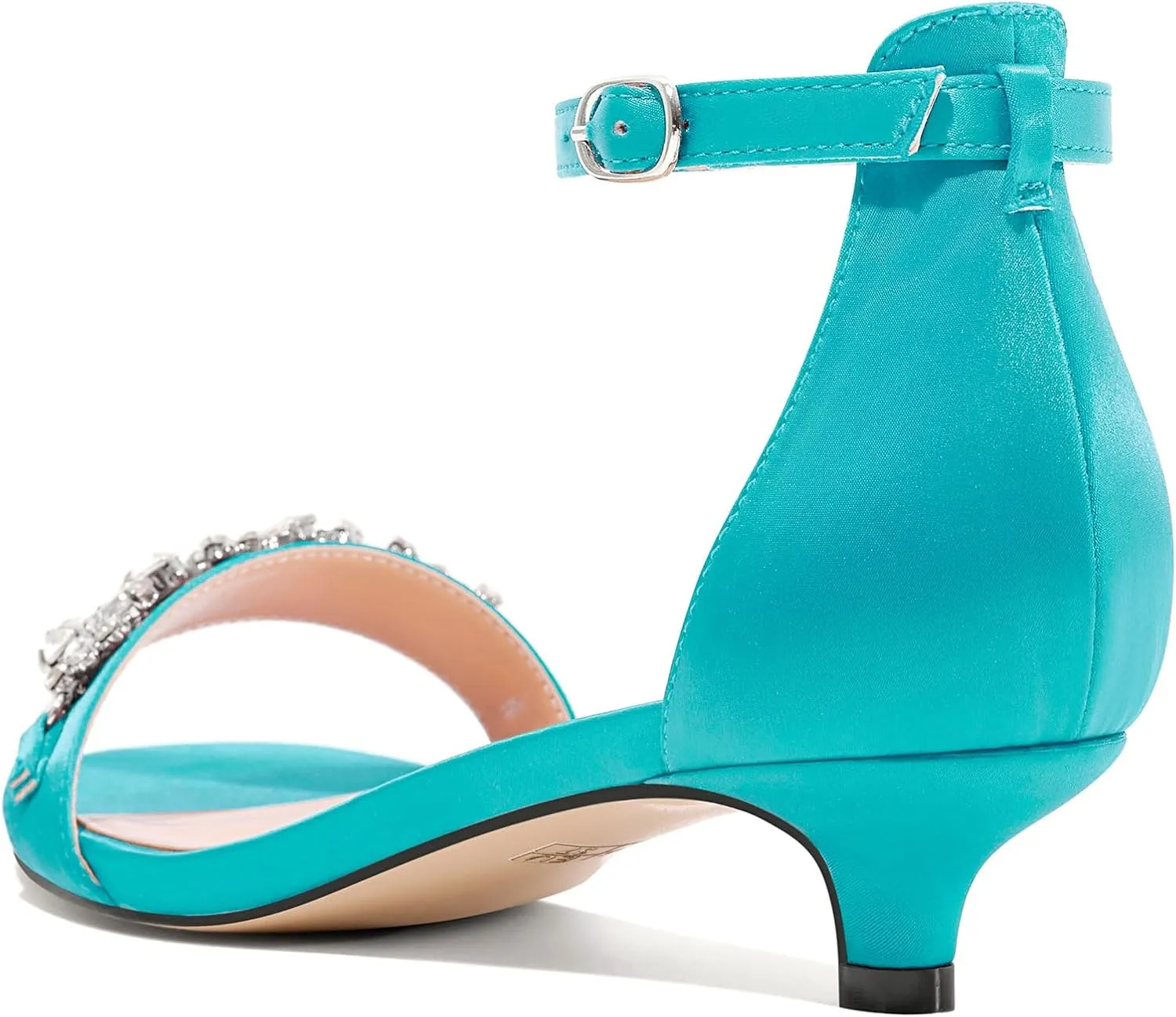 Castamere Womens Low Kitten Heel Open Toe Sandals Ankle Strap Rhinestone Crystal Wedding Dress Satin 1.2 Inches Heels