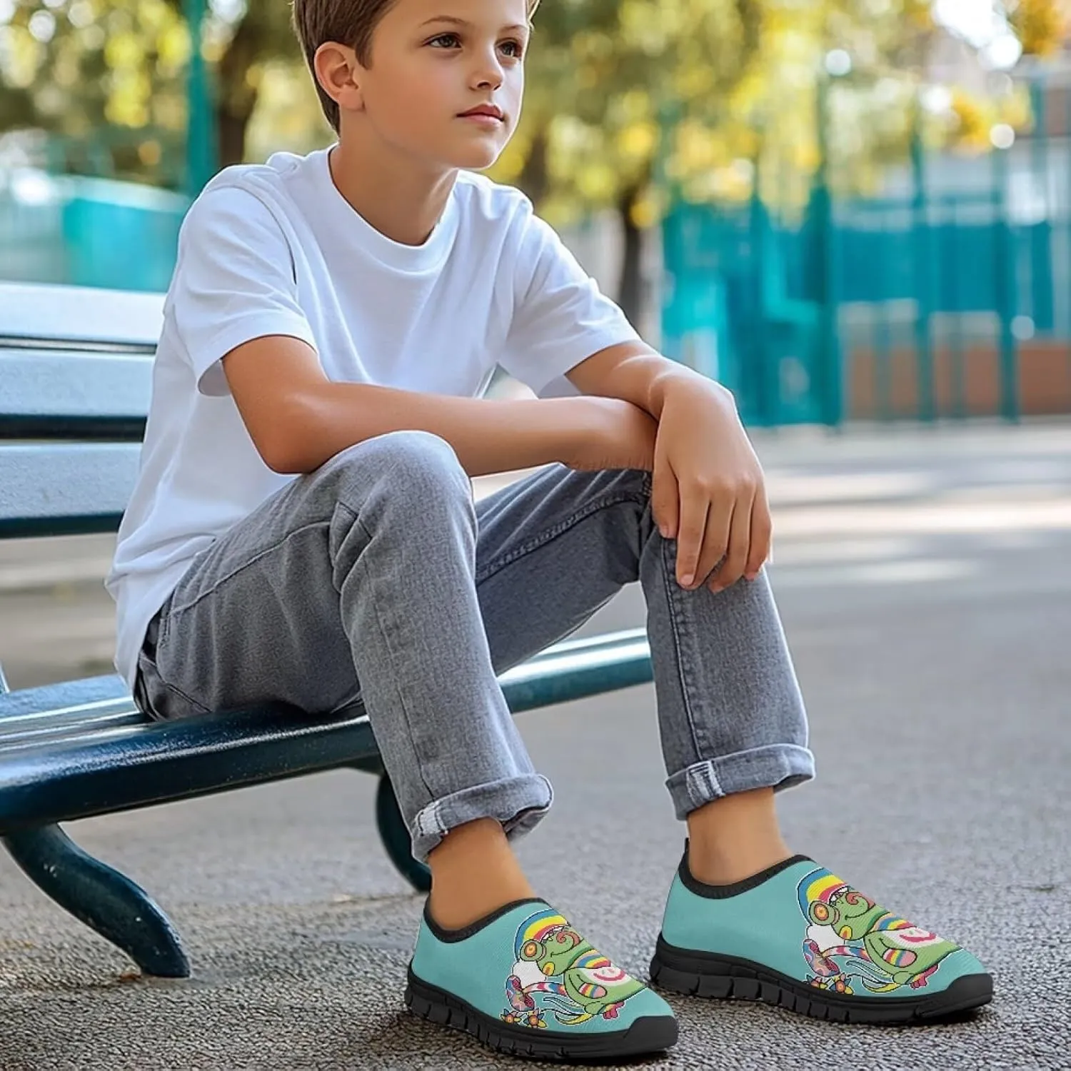 Casual Slip Ons Running Sneakers Kids Boy Girl Stylish Cartoon Print Shoes Comfort Barefoot Anti-Skid Loafers Size 11-15 Black Sole