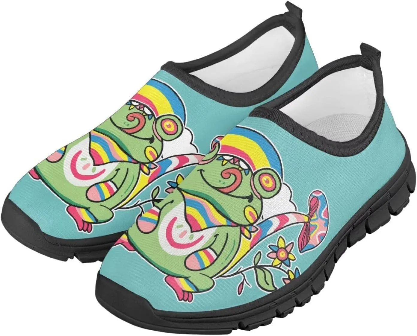 Casual Slip Ons Running Sneakers Kids Boy Girl Stylish Cartoon Print Shoes Comfort Barefoot Anti-Skid Loafers Size 11-15 Black Sole
