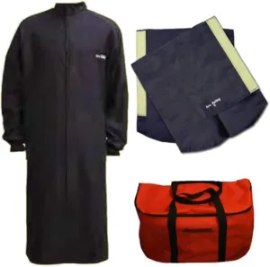Cementex CL4LCK-L2 Arc Flash Rated Task Wear Duffel Bag Kit with FR Treated Cotton Long Coat/Leggings and Class 2 Gloves, Rating: 40 Calories, Color: Navy, Size: Large