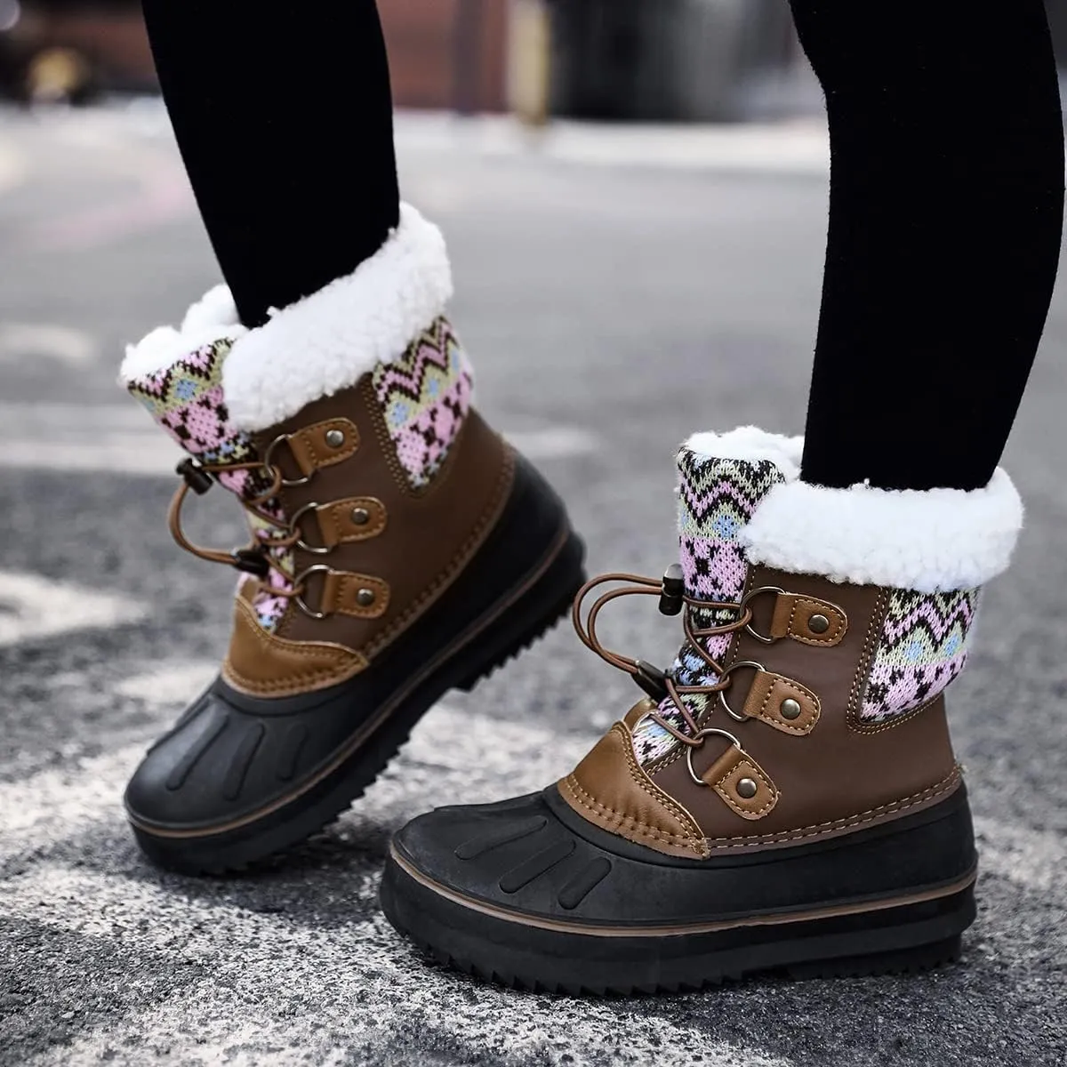 CERYTHRINA Unisex-Child Bootie Snow Boot Duck Girls and Boys Lace Up Rain Duck Boots