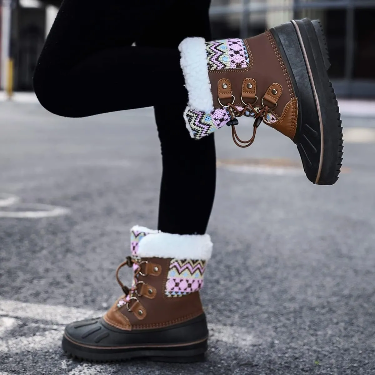 CERYTHRINA Unisex-Child Bootie Snow Boot Duck Girls and Boys Lace Up Rain Duck Boots